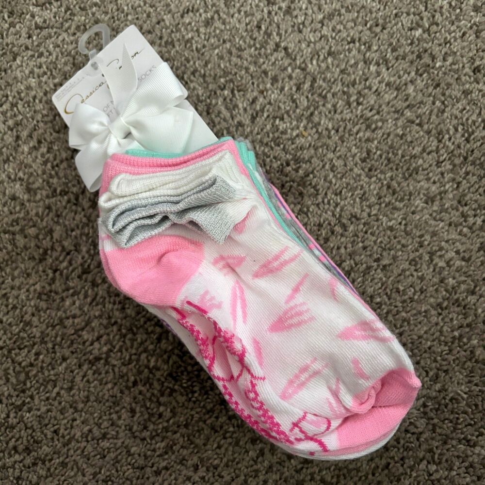 Jessica Simpson Girls 10 Pair No Show Socks & White Bow Hair Clip Gift Set NWT